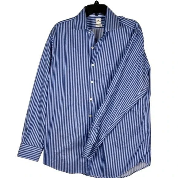 Peter Millar Nanoluxe Easycare Blue Stripe Button Down Shirt Men's Size 16.5L - Picture 3 of 9
